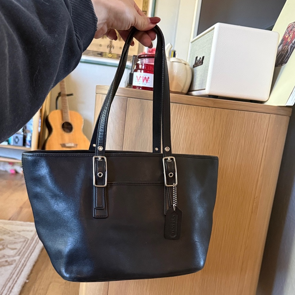 Vintage Coach Black Leather Tote